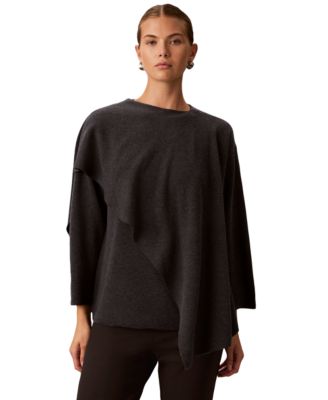 Women's Asymmetrical Drape Crewneck Long-Sleeve Sweater