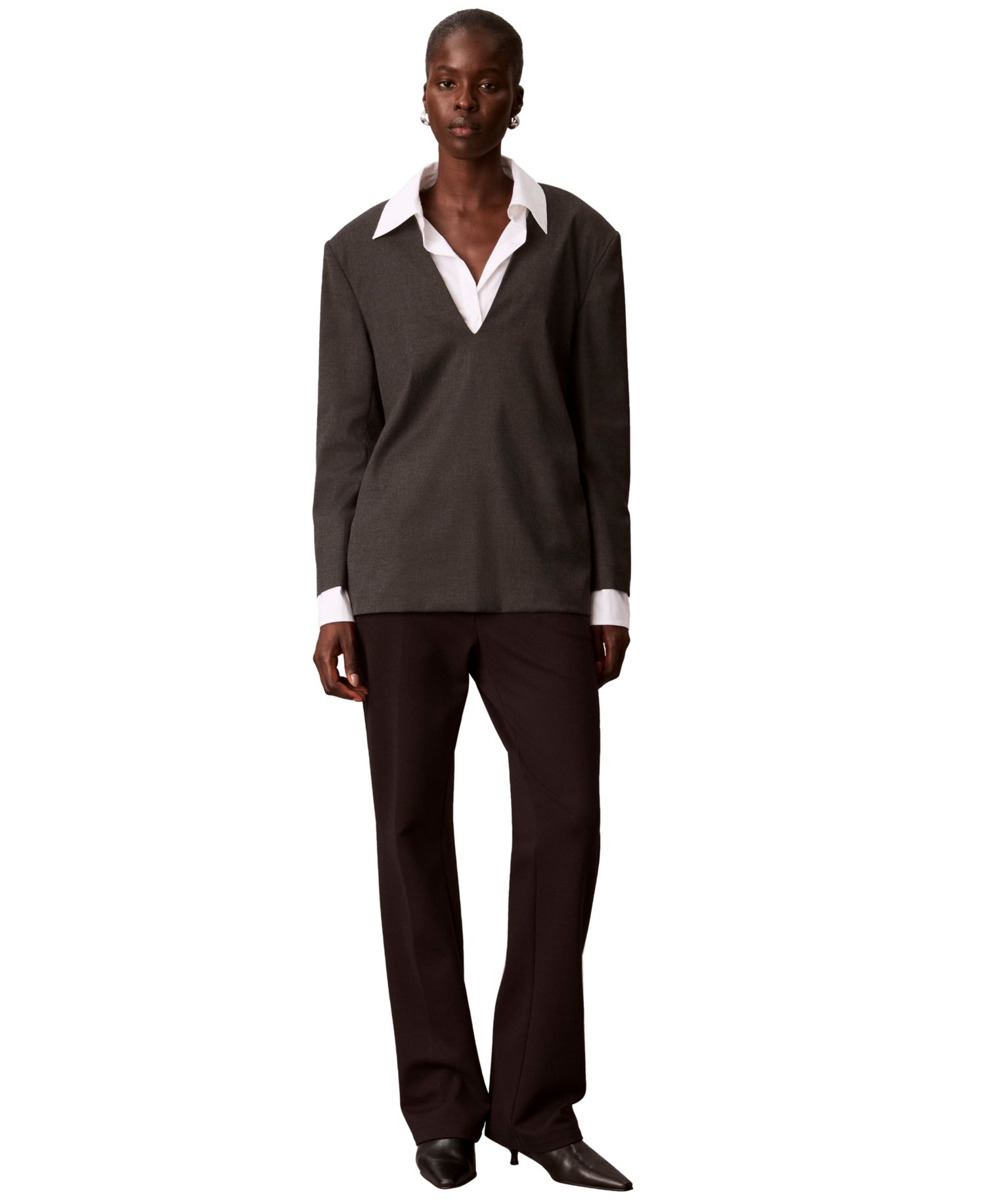 Women's V-Neck Long-Sleeve Built-in Shirt Underlay Tunic
