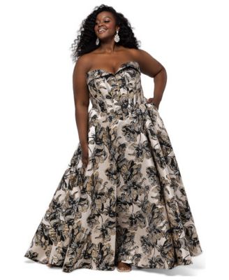 Plus Size Prima Donna Strapless A-Line Brocade Gown