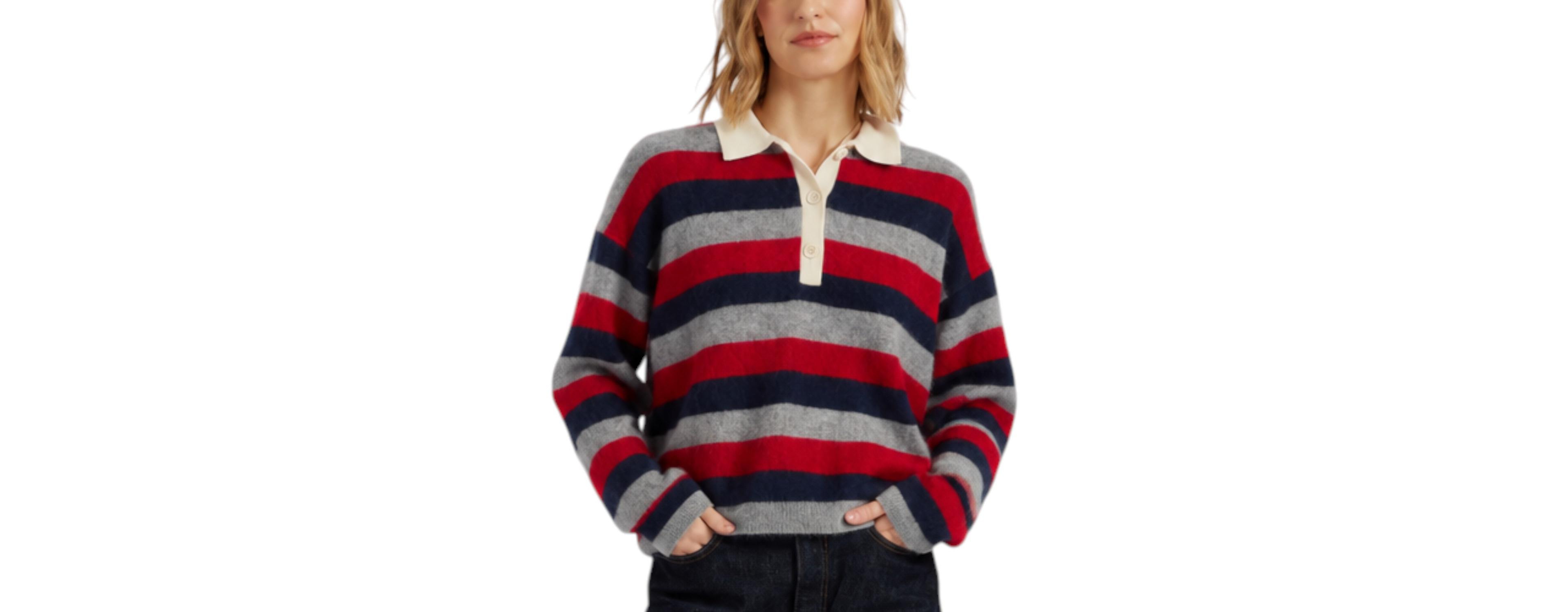 Chinti and Parker Women's Merino Stripe Polo Top