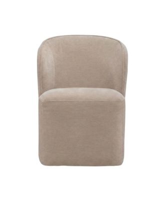 Solid Wood Upholstered Accent Dining Chair with Castors, Eclectic Style, Rounded Arm Wicker