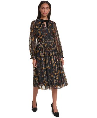 Women's Long-Sleeve Burnout Crewneck Dress