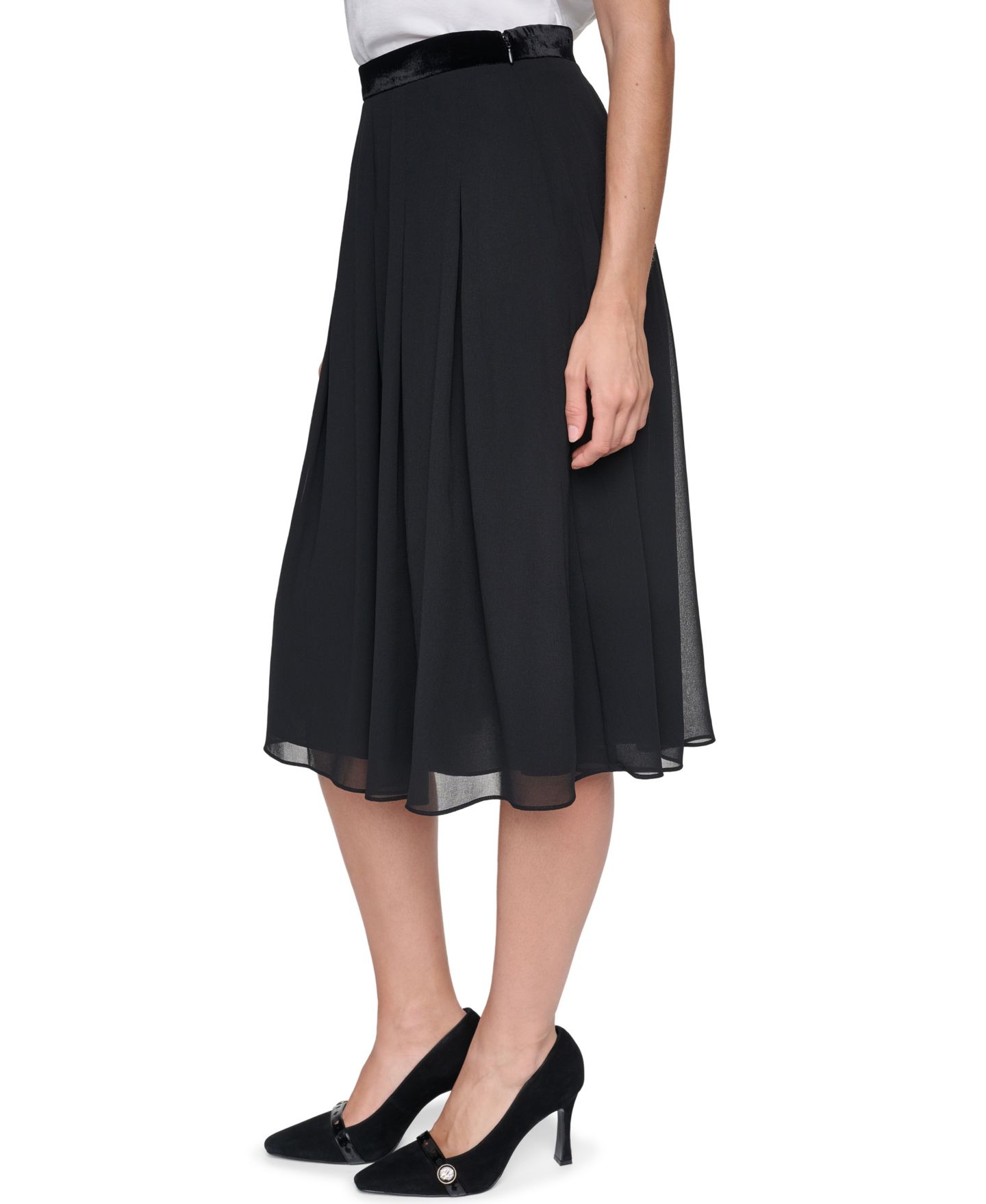 Женская юбка KARL LAGERFELD PARIS Pleated High-Waisted Midi, цвет: Чёрный — фото 3