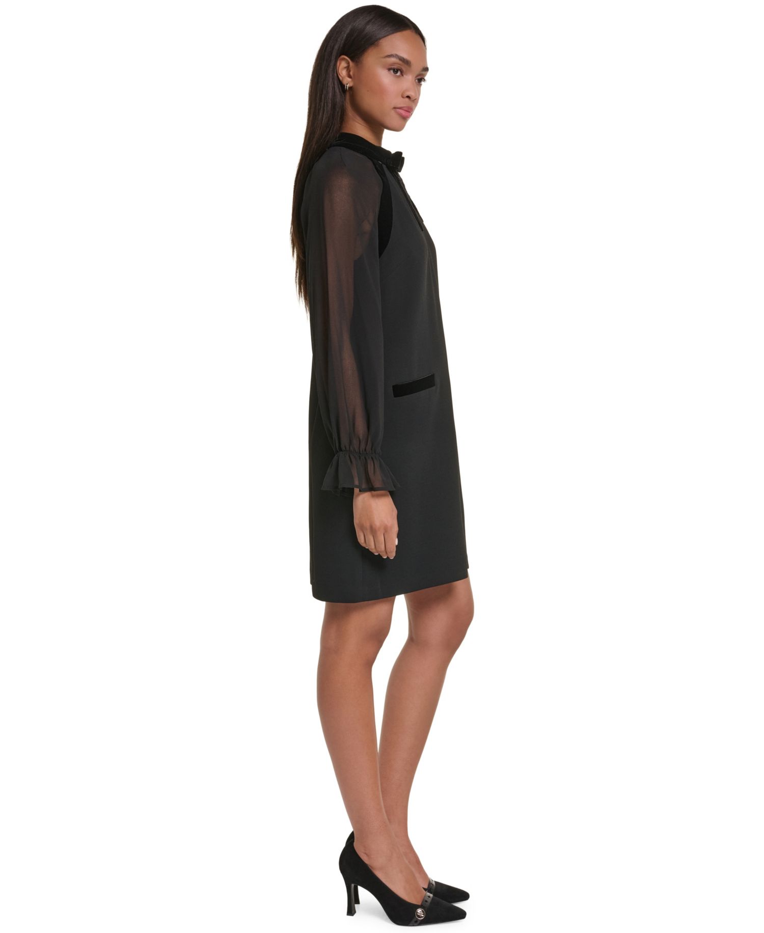 Women's Long-Sleeve Mock-Neck Velvet-Bow Dress