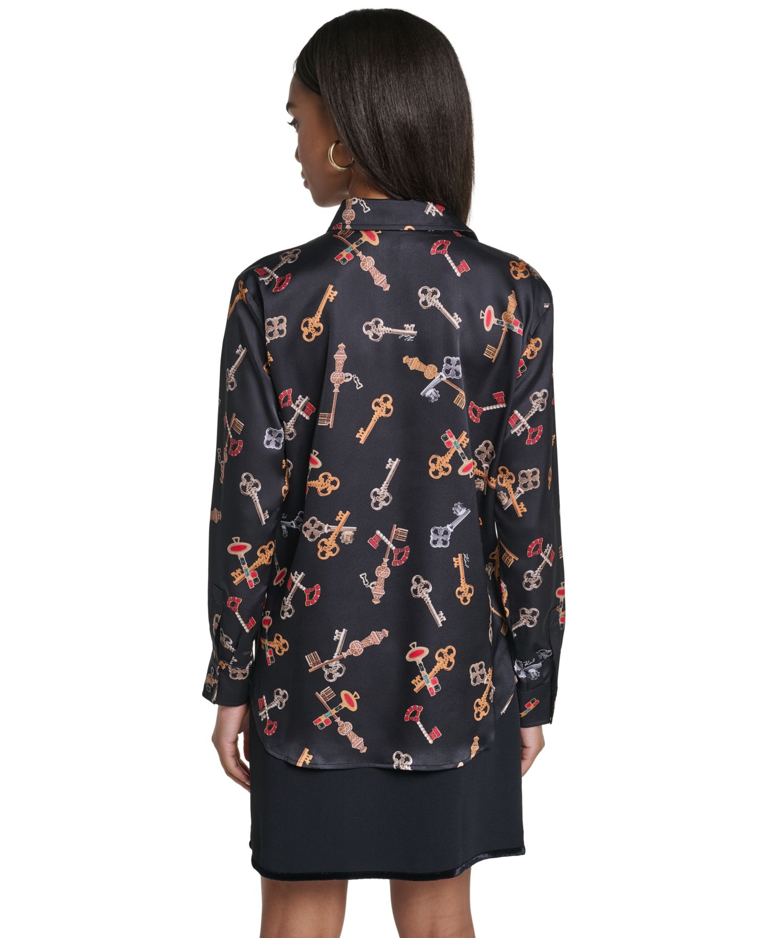 Women's Button Front Long Sleeve Satin Blouse
