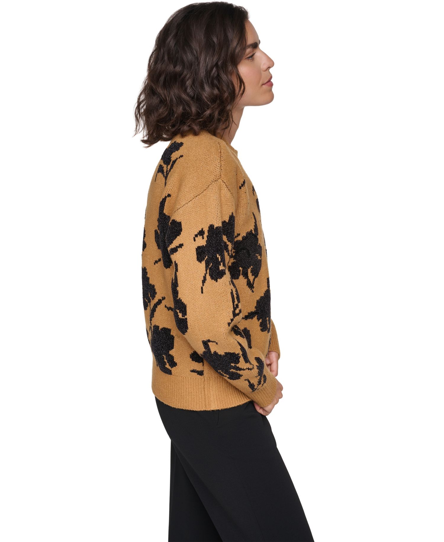 Women's Floral Sequin Crewneck Pullover Sweater