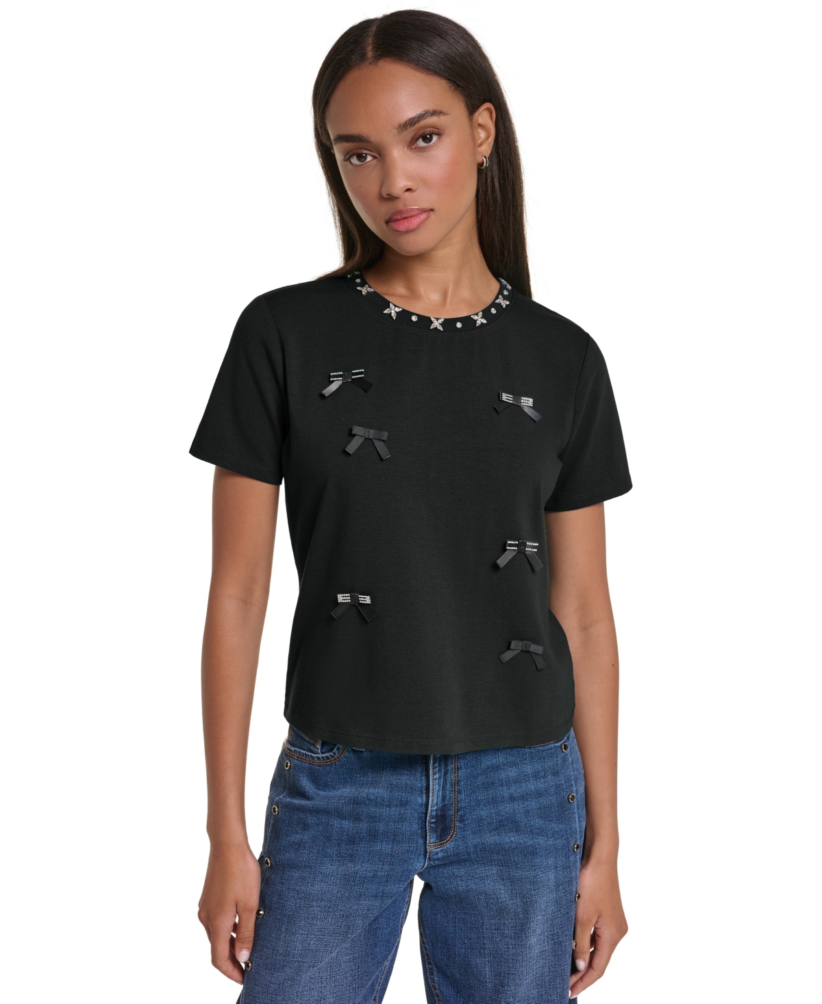 Karl Lagerfeld Paris Women's Front Bow Crewneck T-Shirt