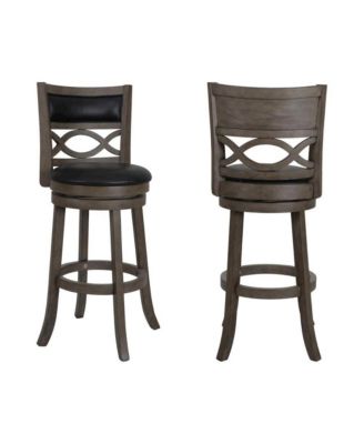 Gray Wood Swivel Bar Stool Set of 2, PU Seat, Reinforced Footrest
