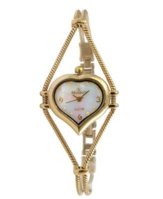 Womens Gold-Tone Heart Shape Wire Watch with Mother of Pearl dial