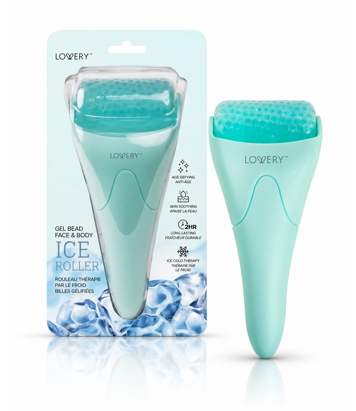 Lovery Ice Roller for Face and Body, Gel Bead Facial Roller, Cooling Skincare Tool, Face Roller for Puffiness, Redness and Pore Care - Turquoise