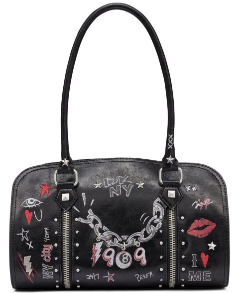 Женская сумка DKNY Cedar Medium Adjustable Strap Satchel Handbag, цвет: Чёрный / Серебряный