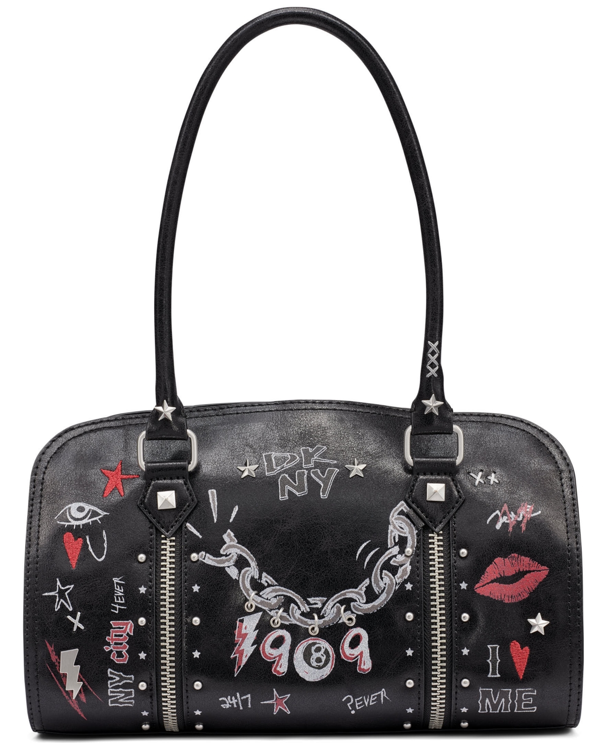 Dkny Cedar Medium Adjustable Strap Satchel Handbag - Black/silver