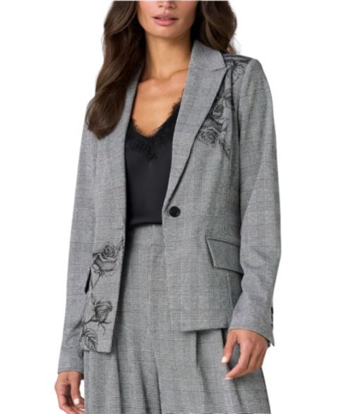 Женский пиджак Liverpool Los Angeles Plaid Notch-Collar Blazer, цвет: Чёрный / Серый