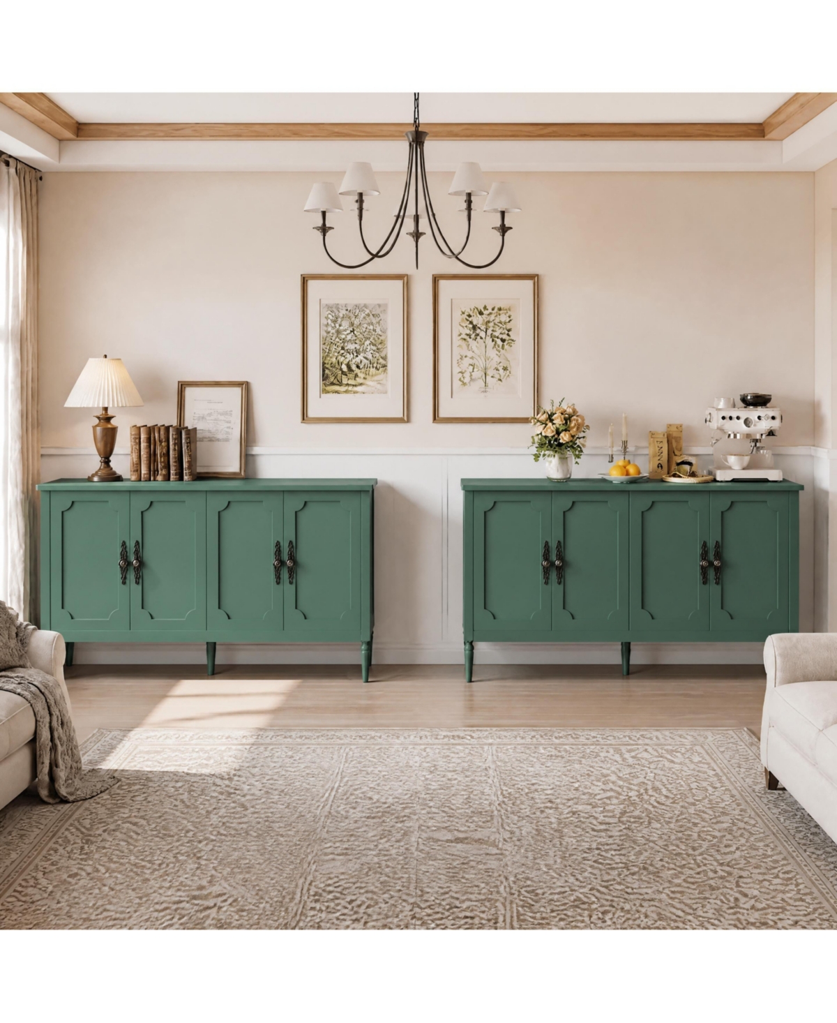 gaomon Buffet Cabinet Set 2-Piece 59" 4-Door Sideboard with Adjustable Shelves Buffet Cabinet