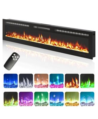 90 Inch Recessed Or Wall-Mounted Electric Fireplace Heater, 12 Flame Colors, Touch Screen, Remote Control and 9-Hour Timer