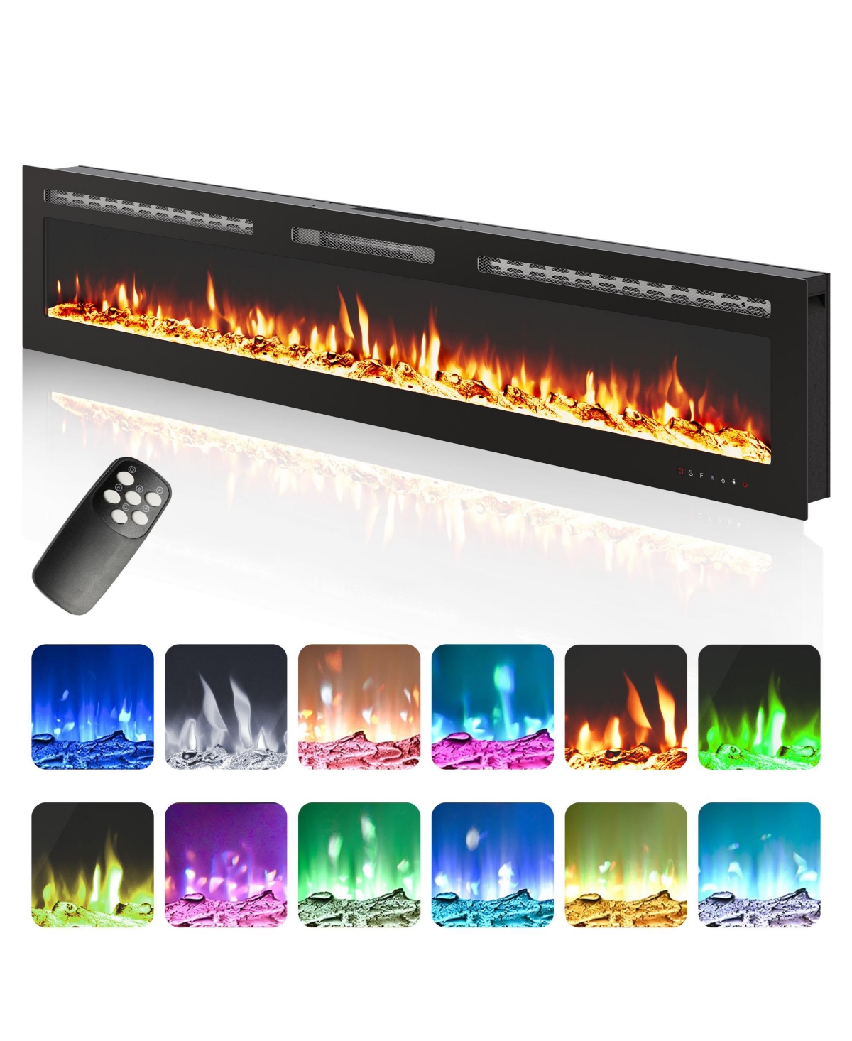 homfan 90 Inch Recessed Or Wall-Mounted Electric Fireplace Heater, 12 Flame Colors, Touch Screen, Remote Control and 9-Hour Timer