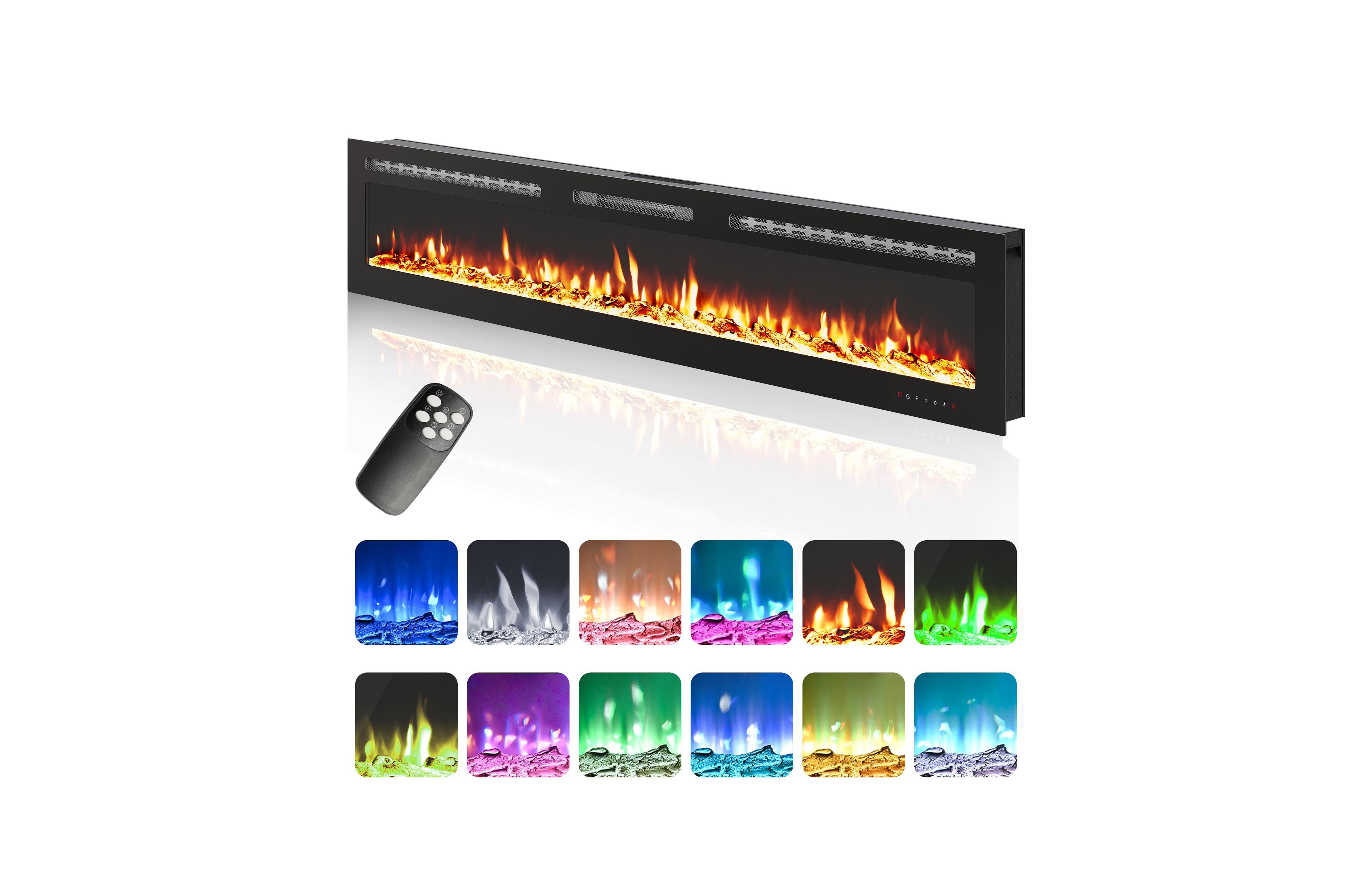 homfan 90 Inch Recessed Or Wall-Mounted Electric Fireplace Heater, 12 Flame Colors, Touch Screen, Remote Control and 9-Hour Timer