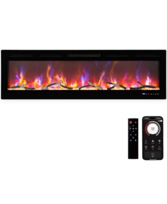 Electric Fireplace 72 Inch Tempered Glass WiFi and Remote Control Wall Mounted Recessed Electric Fireplace