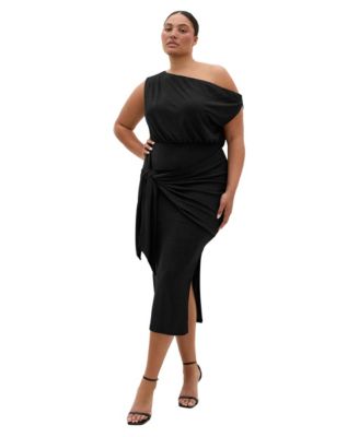 Plus Size Paloma One-Shoulder Metallic Wrap Midi Dress