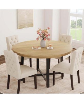 Farmhouse 5-Piece 47-Inches Round Dining Set with Padded Seats Dining Table Set
