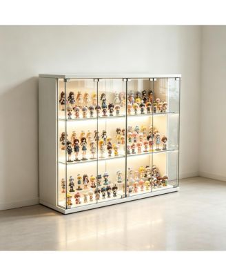 3-Tier Display Curio Cabinet With App Controlled RGB Light, Tempered Glass, Wood Base, Frameless Design, USB Charging