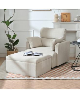 Lounge Chair with Storage Ottoman, Ergonomic Deep Seat Accent Chair for Living Room Bedroom Study, Comfy Upholstered Sofa Chair for Adults