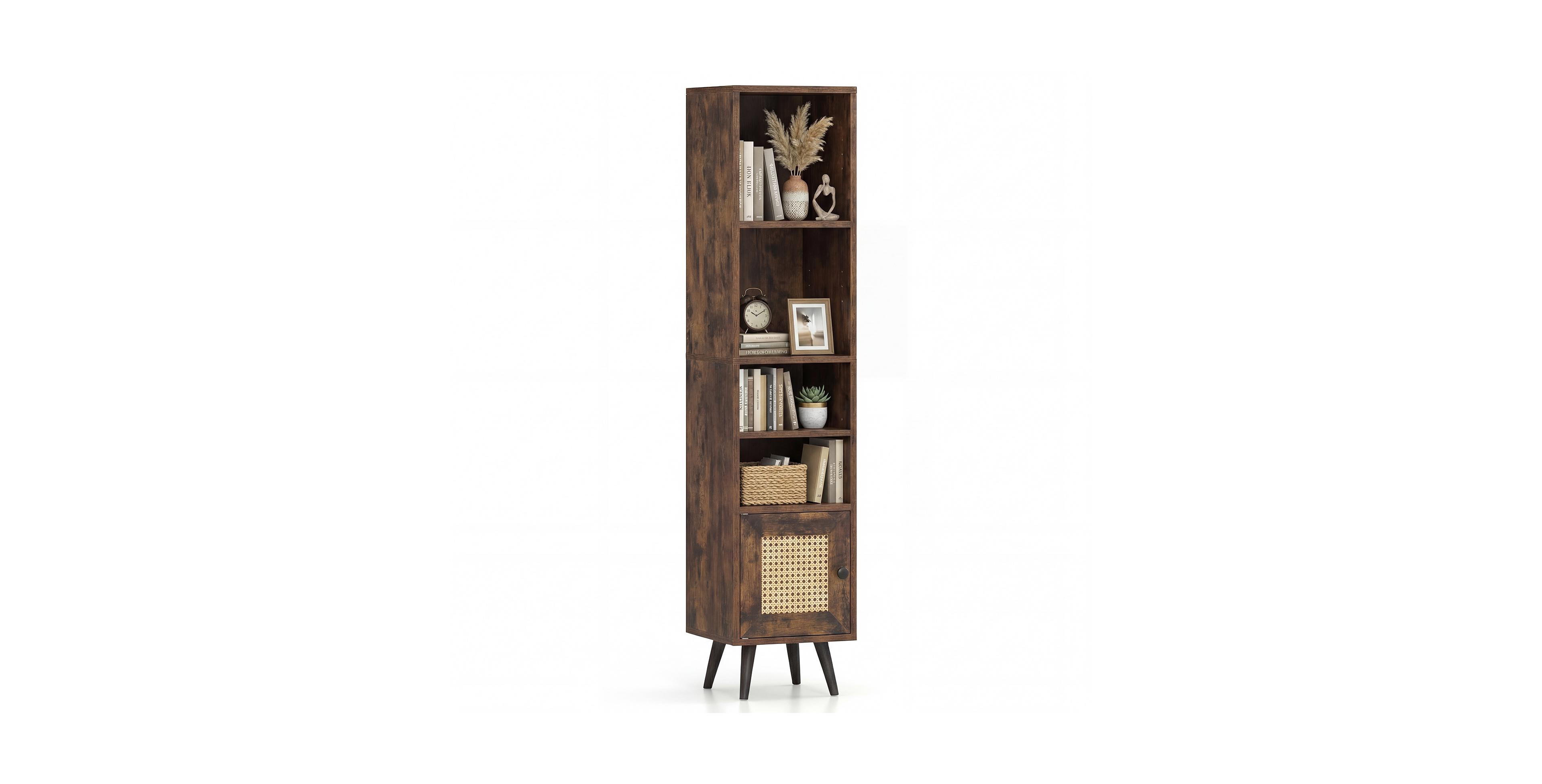 Gymax 6-Tier Tall Narrow Bookcase 54 Inches Slim Storage Cabinet w/ Adjustable Shelf