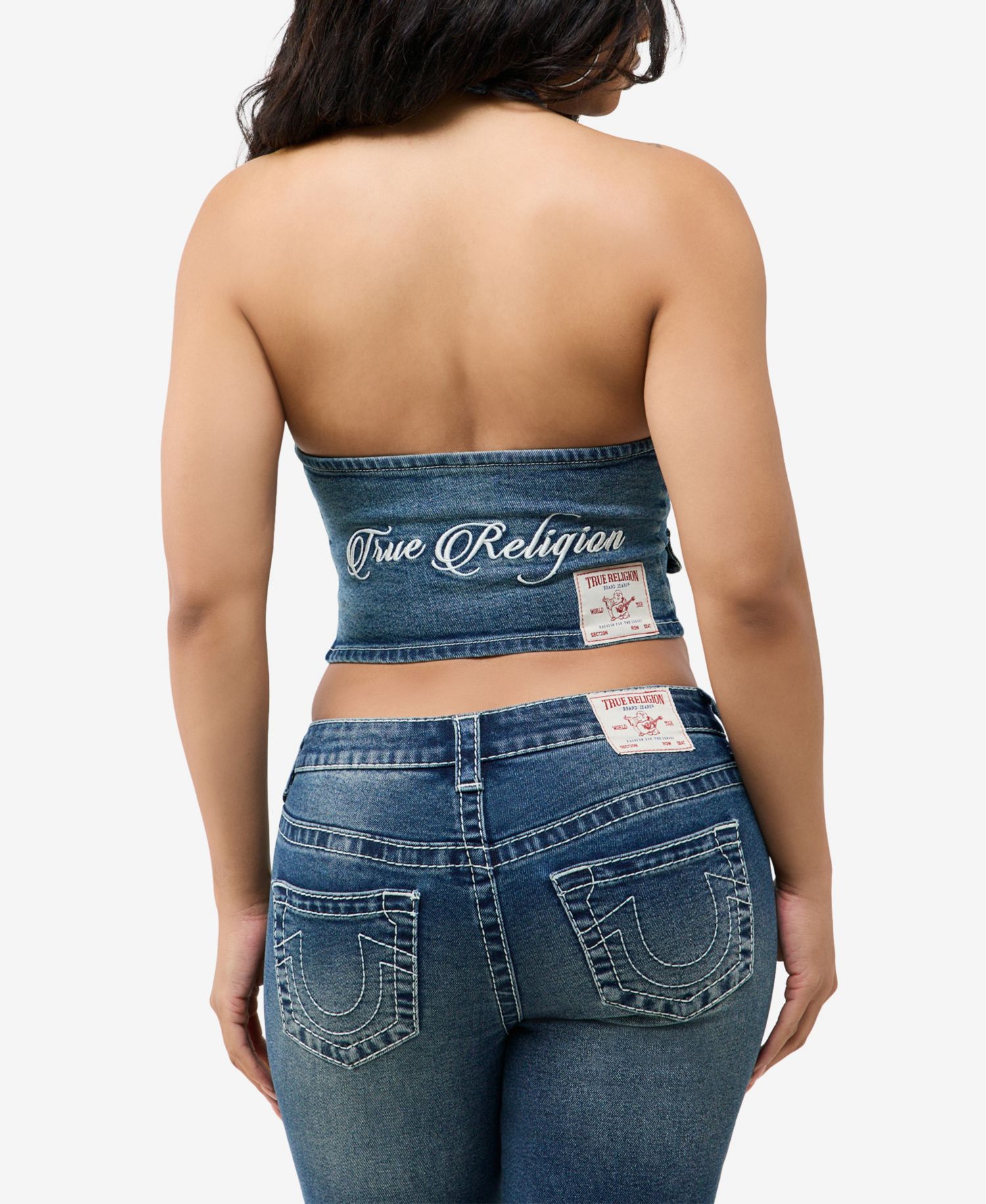 Women's Denim Halter Cropped Tank Top