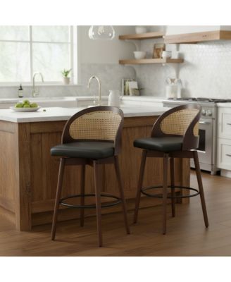 Indoor Wood Barstool, Walnut Finished with upholstery, Set of 2