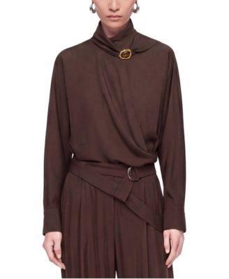 Women's Stone-Accessory Stand-Collar Long-Sleeve Blouse