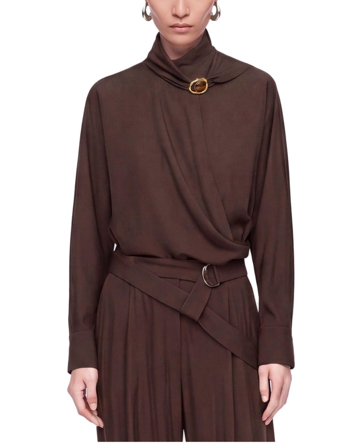 Nocturne Women's Stone-Accessory Stand-Collar Long-Sleeve Blouse