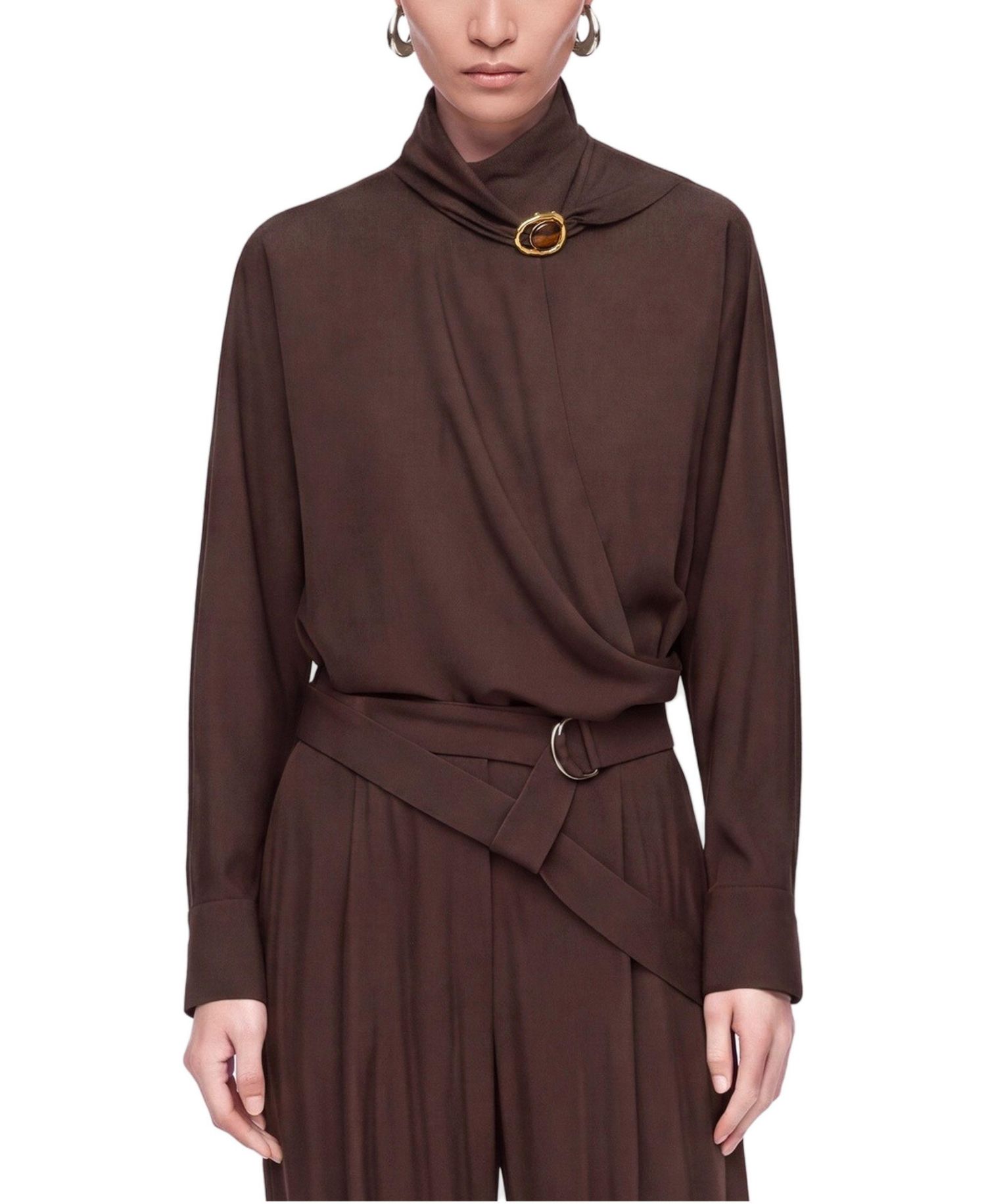 Women's Stone-Accessory Stand-Collar Long-Sleeve Blouse