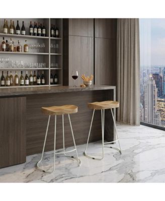 Set of Two 25" Solid Wood And Steel Backless Counter Height Bar Chairs