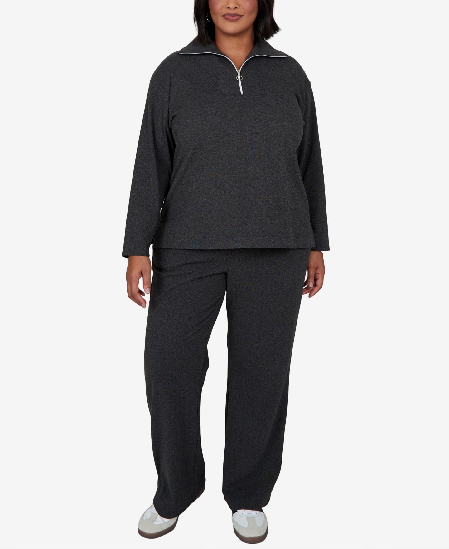 Женский топ Ruby Rd. Plus Size Collared Quarter-Zip Ribbed-Knit, цвет: Угольный меланжевый — фото 2