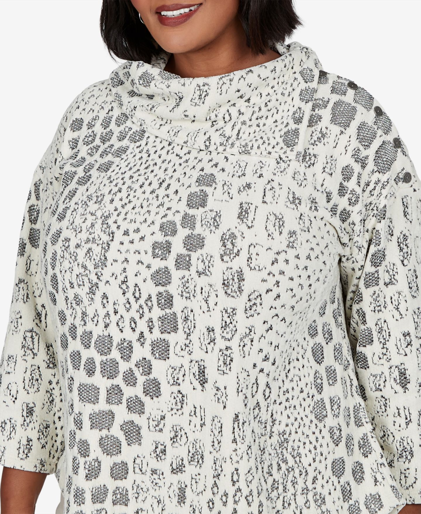Женская блузка Ruby Rd. Plus Size 3/4-Sleeve Animal-Print Cowl-Neck, цвет: Слоновая кость — фото 4