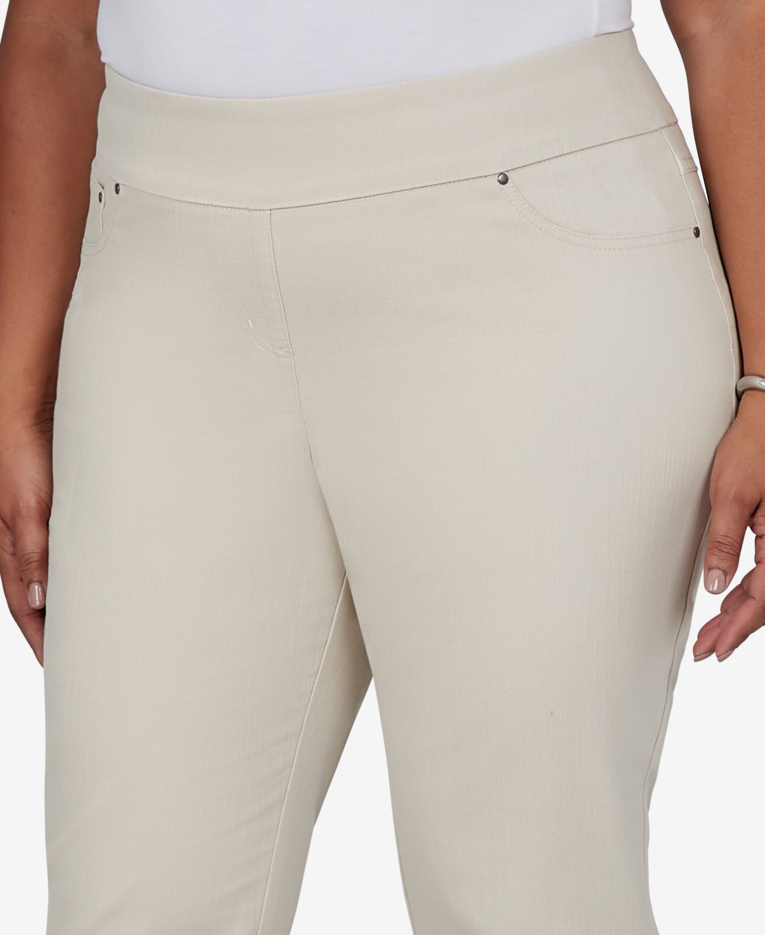 Plus Size Pull-On Cotton-Blend Cropped-Ankle Pants