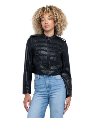 Women's Take the Lead Faux Leather Military-Inspired Cropped Jacket
