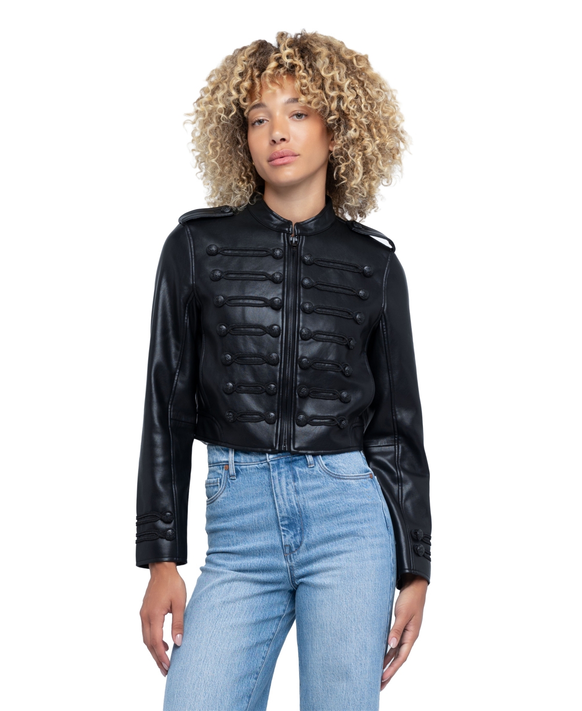 Blank Nyc Women's Take the Lead Faux Leather Military-Inspired Cropped Jacket - Black