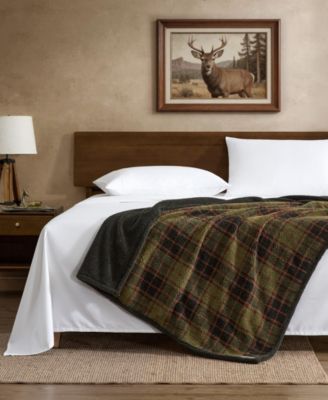 Broken Branch Plaid Printed Sherpa Throw, 70" X 50"