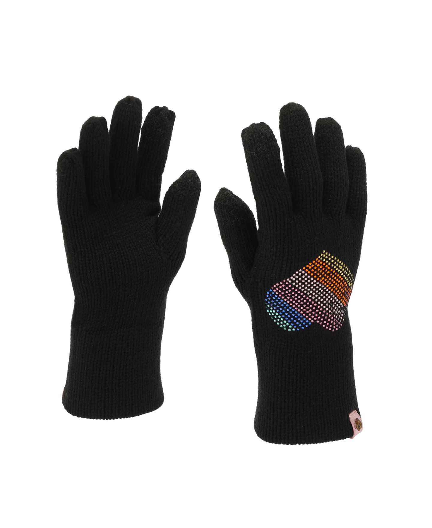 Женские перчатки Kurt Geiger London Hotfix Rainbow Heart Touchscreen, цвет: Чёрный — фото 2