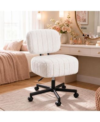 Plush Velvet Vanity Chair with Hidden Storage and Backrest, Height Adjustable Swivel