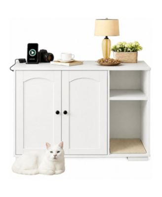 Cat Litter Box Enclosure,Cat House, Fits Self-Cleaning Litter Box, Dog Proof Cat Cabinet With Side Outlet And 5 Ft Cord, Arch Frame Design