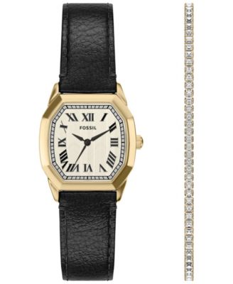Women's Water-Resistant Quartz Analog Black Leather Watch 27mm
