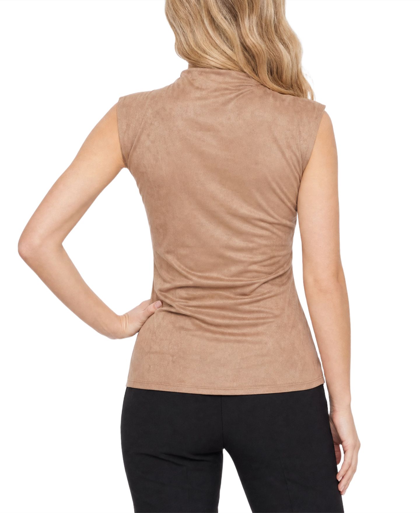 Женская блузка NY Collection Petite Sleeveless Mock-Neck Faux-Suede, цвет: Коричневый — фото 4