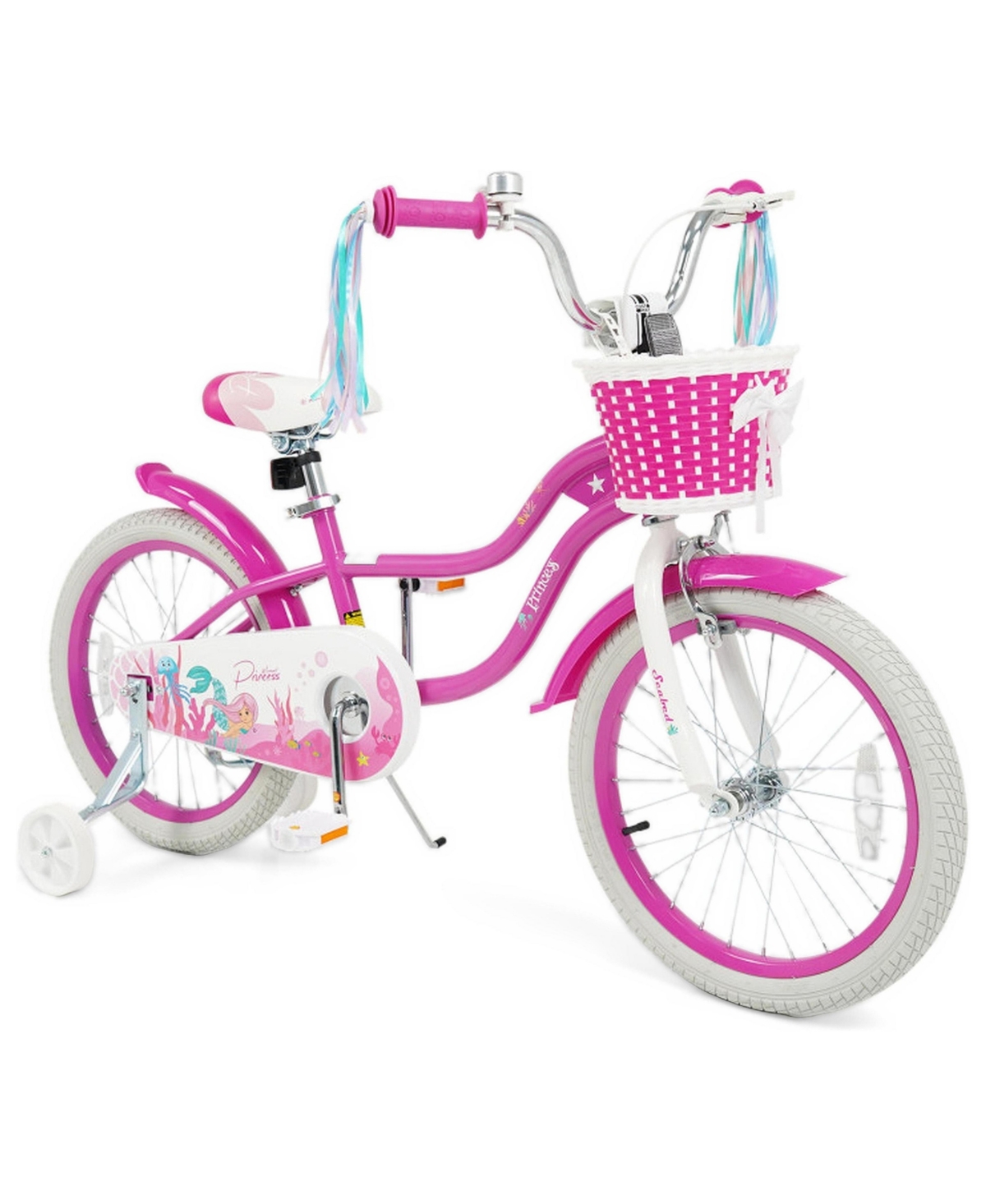 Hongge 18-Inch Girls Bike with Mermaid Basket and Training Wheels, Ages 4-8 - Pink  White