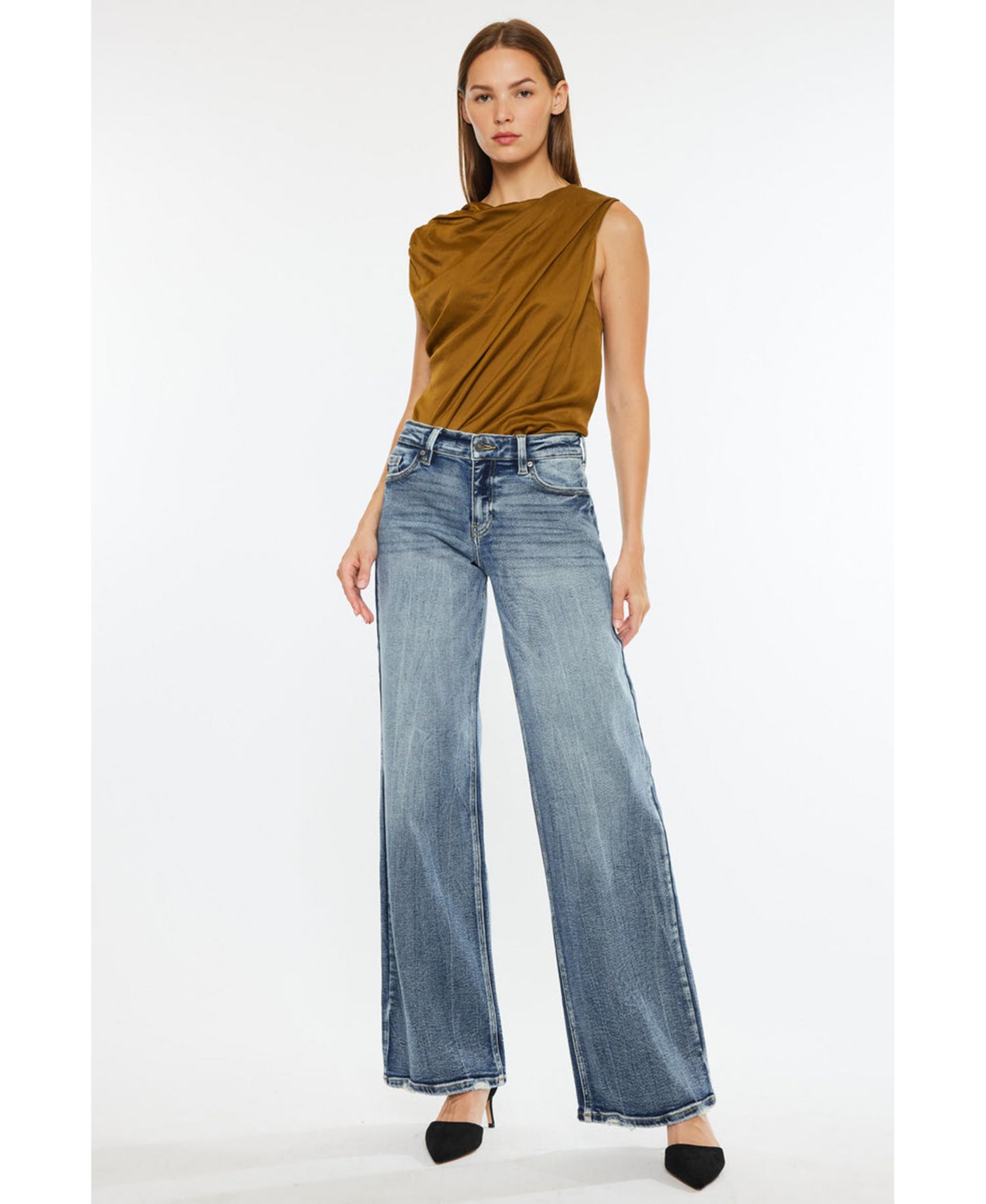 Women's Venice Mid-Rise Wide-Leg Heavy-Grind Jeans