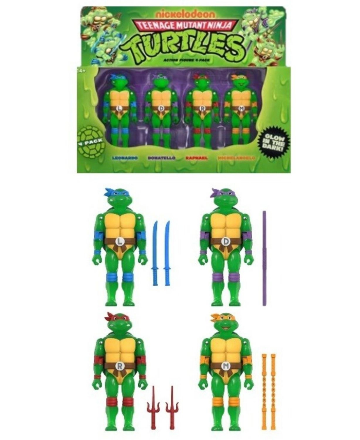 Super7 Teenage Mutant Ninja Turtles Mutagen Ooze Glow-in-the-Dark 4-Pack Action Figures, 14 Years & Up