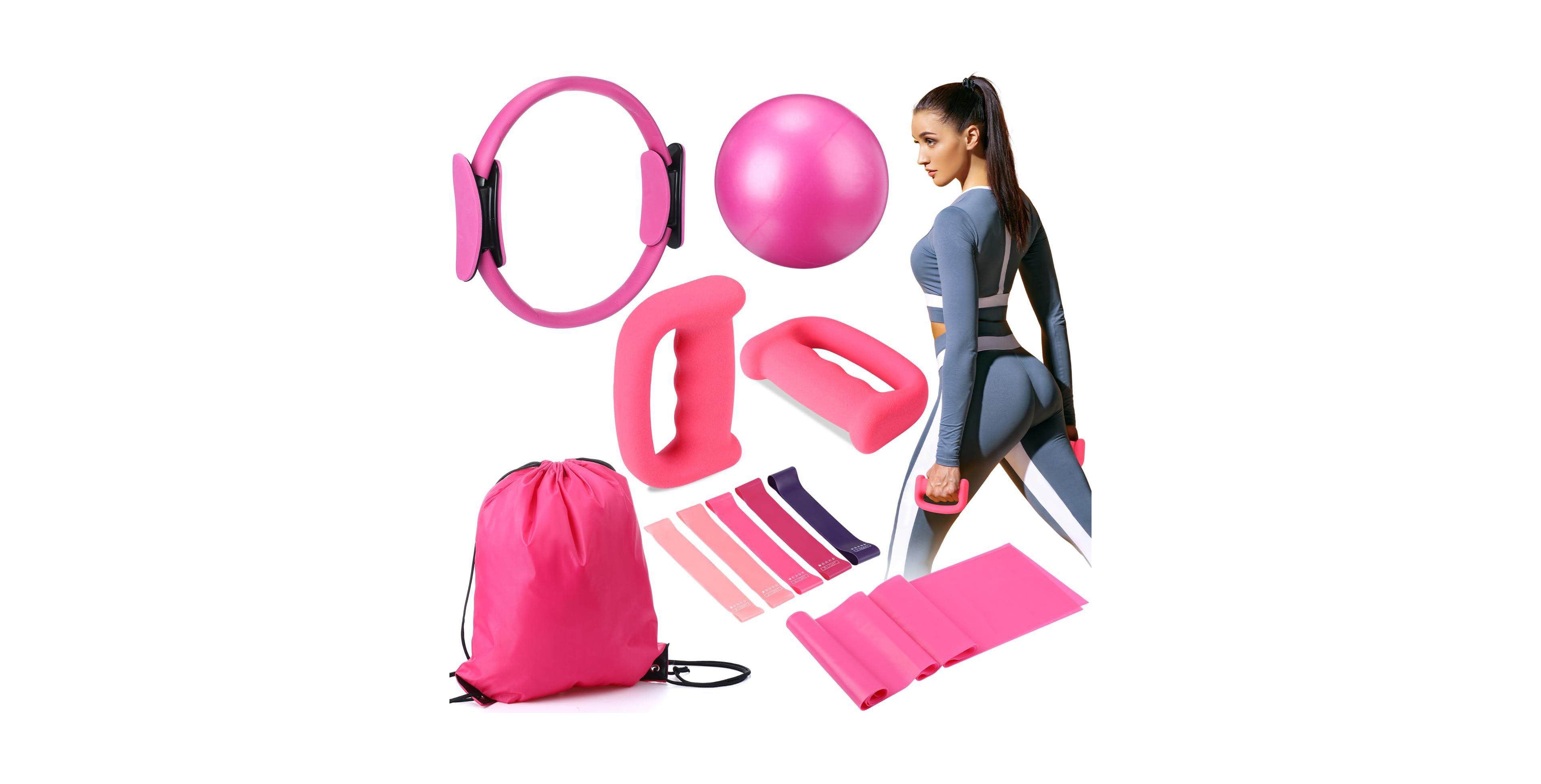 Sportneer 10 Piece Pilates Fitness Set With Resistance Bands Dumbbells Yoga Ball And Carry Bag For Home Workouts