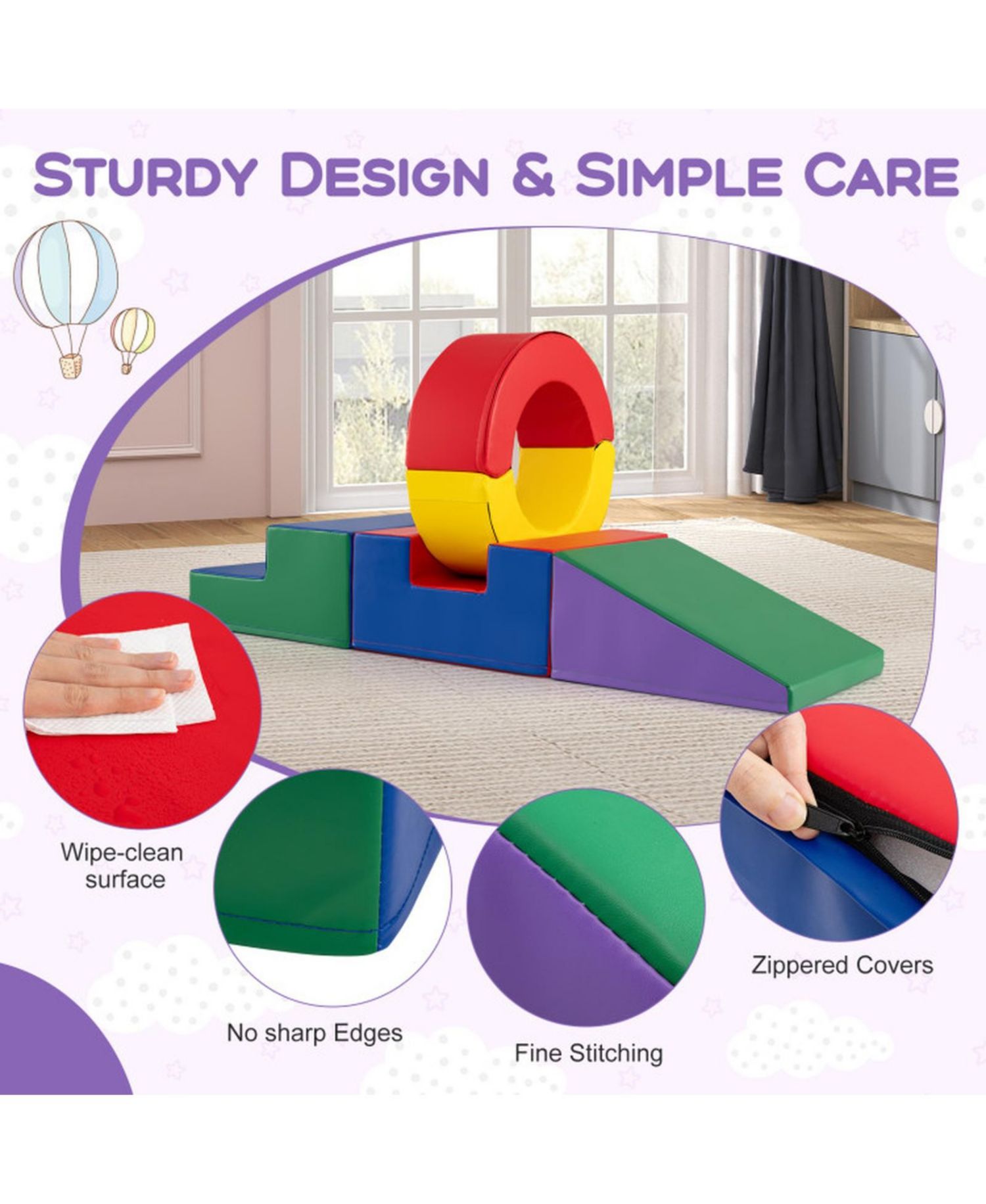 5-Piece Soft Foam Climbing Block Set with Stairs and Ring Tunnel Shapes Ages 1