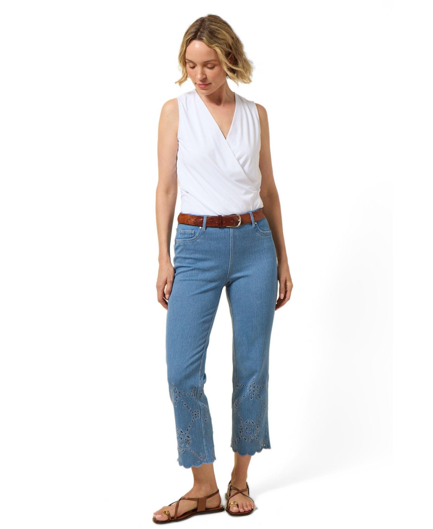 Women's Billie Eyelet Straight-Leg Cropped Jeans